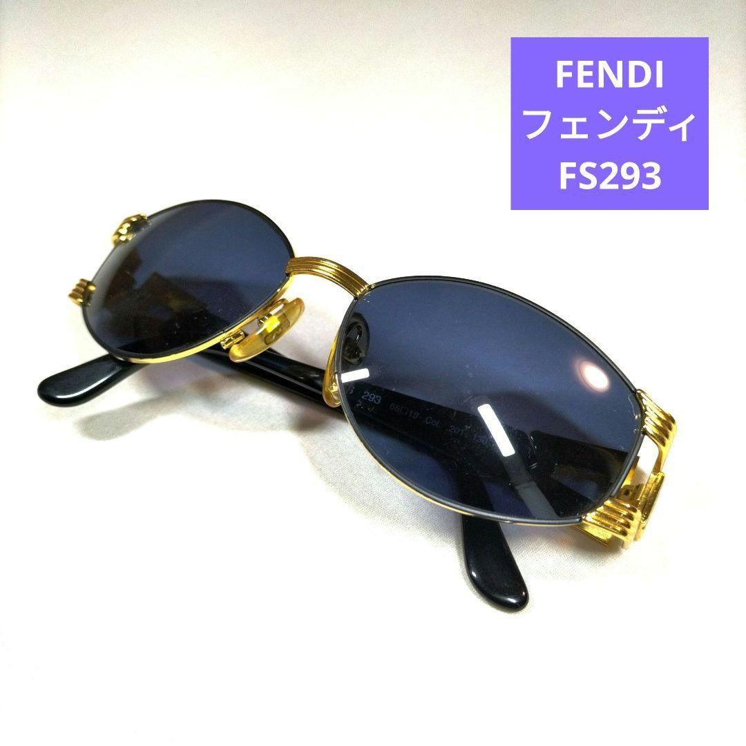 Fendi FS293 Zucca Unisex Sunglasses Navy Lens Black Gold Frame Italy