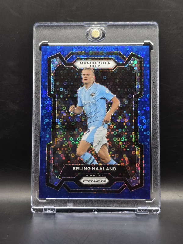 2023-24 Panini Prizm Premier League Soccer Erling Haaland Blue Disco /99