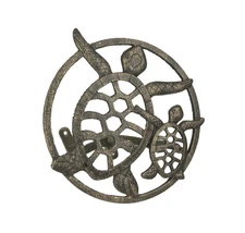 Cast Iron Sea Turtle Decorative Wall Mounted Garden Hose Holder Bronze Finish