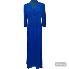 VTG Alex Evenings Women's 2 Piece Gown Jacket Set Electric Blue Glitter Size 6