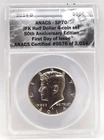 2014D Kennedy 50th Anniversary High Relief .9 Silver Half Dollar SP70 ANACS