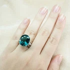 925 Sterling Silver White Gold Rings Captivating Teal Green Tourmaline 15.75Ct