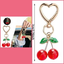 Cherry Charm Keychain Heart-Shaped Lobster Clasp - Durable Alloy Key Ring      