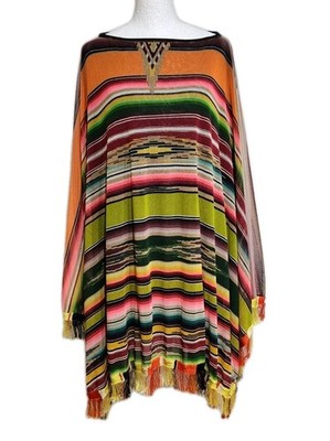 Jean Paul Gaultier Soleil Southwestern Striped Fringe Mesh Poncho Size Medium