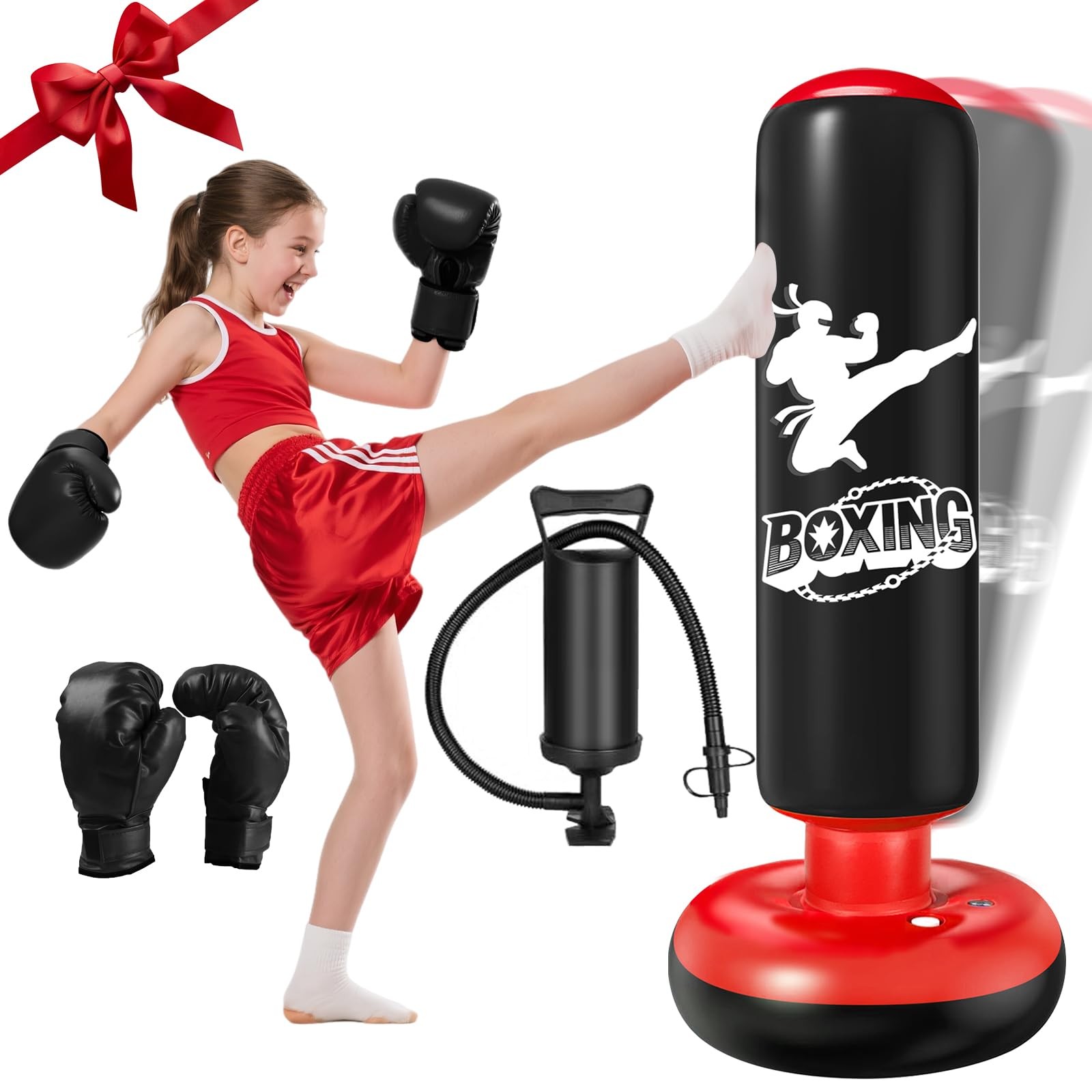 Sac de frappe enfant 160cm pour canaliser l'énergie des petits avec gants de boxe inclus