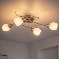 Deckenleuchte Spotlampe Wohnzimmerleuchte Led Glas Opal BläTter Klar Nickel-Matt