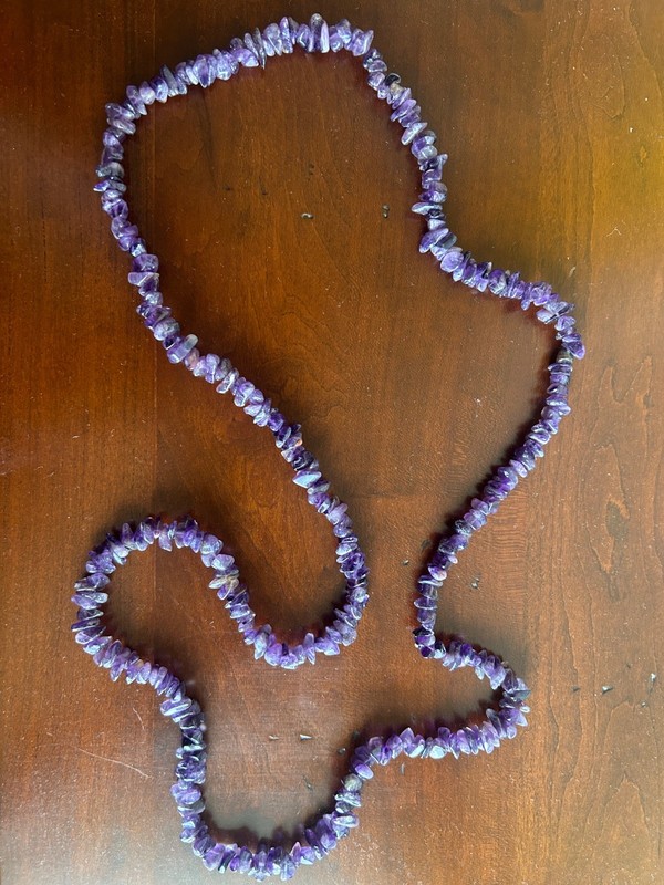 Vintage Amethyst Chip Necklace Endless Single Strand 35”
