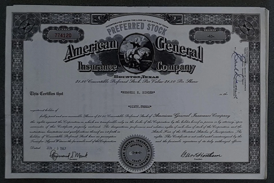 50 X American General Insurance Company Preferred Stock diverse Nennwerte - Bild 1 von 1