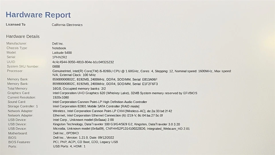 Dell Latitude 5400 Laptop Intel Core i5 8265U 1.6GHZ 14" FHD 16GB NO HDD/BATTERY - Image 2 of 4