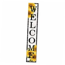 Tall Outdoor Welcome Sign For Front Door 4x16 Inches Sunflower Vertical