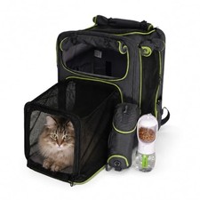 Expandable Cat Carrier Backpack for Cats  Small Dogs, Gray/Green
