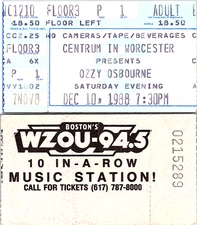 OZZY OSBOURNE CONCERT TICKET STUB, 12/10/1988, CENTRUM IN WORCESTER
