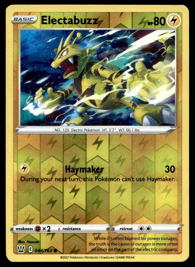 Electabuzz 44/163 Pokemon Card Battle Styles Common 80 HP Rev Holo LP AE