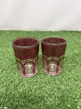 2 Vtg Moroccan Style Tea Glasses Pink Purple Gold Filigree Shot Glass Barware