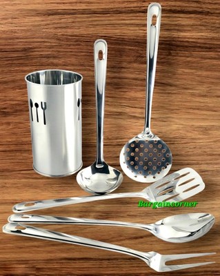 Küche Kochutensil 6 Stück Schlitz Wender Löffel Schöpfkelle Skimmer Gabel & Halter SS