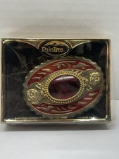Vintage Western Oval Red Faux Gemstone Gold Tone Belt Buckle