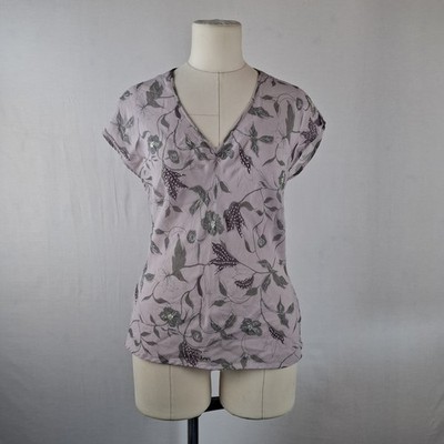 Y2K Vintage lila Seide Top Perlen Chiffon Flatterärmel Fairycore UK 10 12 RefD