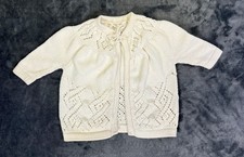 VTG Hand Crochet Infant 0-3 MO Sweater/Cardigan Drawstring Neck Long Slv READ