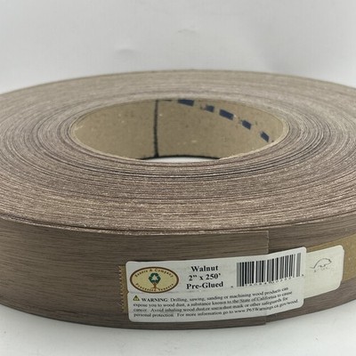 Walnut 2'' X 250' Roll Preglued Wood Veneer Edge banding Iron On, Hot Melt