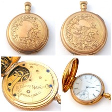 14K Yellow Gold Illinois Pocket Watch Double Hunter Case 7s 75316 Doesn't Run