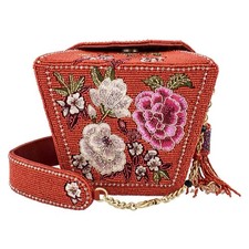 MARY FRANCES Beaded  Scarlet Bloom  Takeout Top Handle Handbag Purse Red NWT