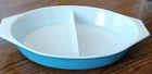 Vintage Pyrex Horizon Blue Divided Dish 1 Quart Oval Split Casserole Dish