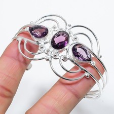 Purple Amethyst Gemstone 925 Sterling silver Jewelry Adjustable Cuff Bracelet