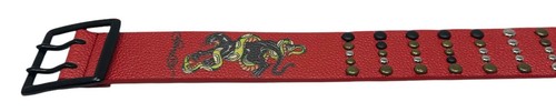 Ed Hardy Men's Panther Print Red Belt With Rivet Studs - Picture 7 of 8