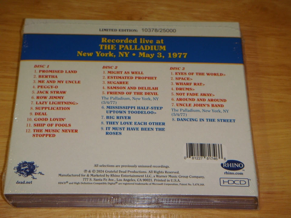 Grateful Dead DAVE'S PICKS 50 May 1977 Palladium NYC 5/3/77 3CD New #10378/25000 - Image 2 of 4