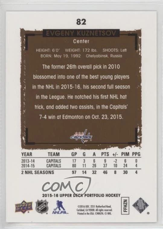 2015-16 Upper Deck Portfolio Evgeny Kuznetsov #82 - Image 2 of 2