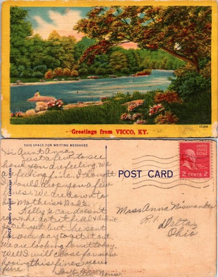 #ad Greetings From VICCO KY Postcard Mailed 2 Cent Stamp Handwritten Message Vintage $8.99
