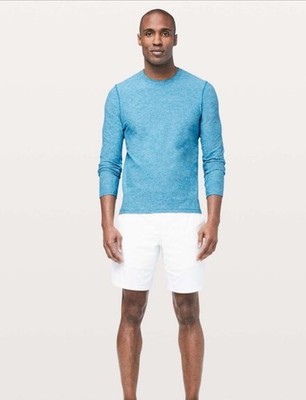 Lululemon Surge Warm Long Sleeve Heathered Vivid Aqua Crewneck Pullover Men s M