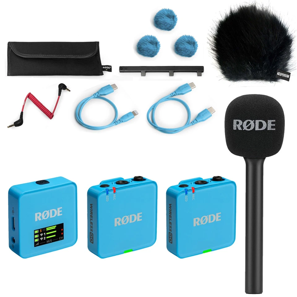 Rode Wireless GO Gen 3 Mikrofonsystem Blau mit Interview GO und Windschutz WSBK - Bild 1 von 4