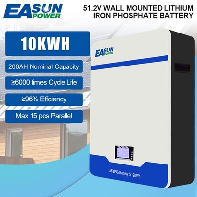 Easun 10KWH 51.2V 200Ah LiFePO4 Lithium Batterie Speicher Wandmontage PV Akku EU