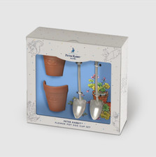 Image of Eddingtons Peter Rabbit Set Of 2 Egg Cups And Spoons - Flower Pot Egg Pail