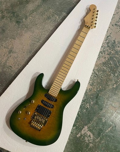 Left Handed Green Quilted Maple Top Electric Guitar SSH Pickups,Golden Hardware - Picture 5 of 8