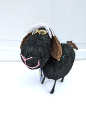 Black Sheep Whimsical Figure Googley Eyes Burlap Coco Daisy Fun Party Girl Silly