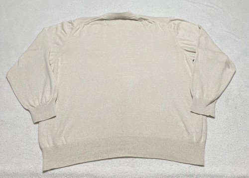 Saks Fifth Avenue Sweater Men's Large Ivory Long Sleeve Tight Knit Pullover - Picture 2 of 8