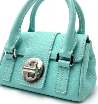Tiffany&Co Manhattan Purse Mini Satchel Blue Leather Handbag Dustbag