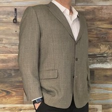 Stafford Executive 100 Wool Brown Plaid Blazer Sport Jacket Size 46R