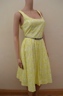 Neu M&S Collection Fit & Flare Kleid gelb reine Baumwolle Gitter Gr UK 14