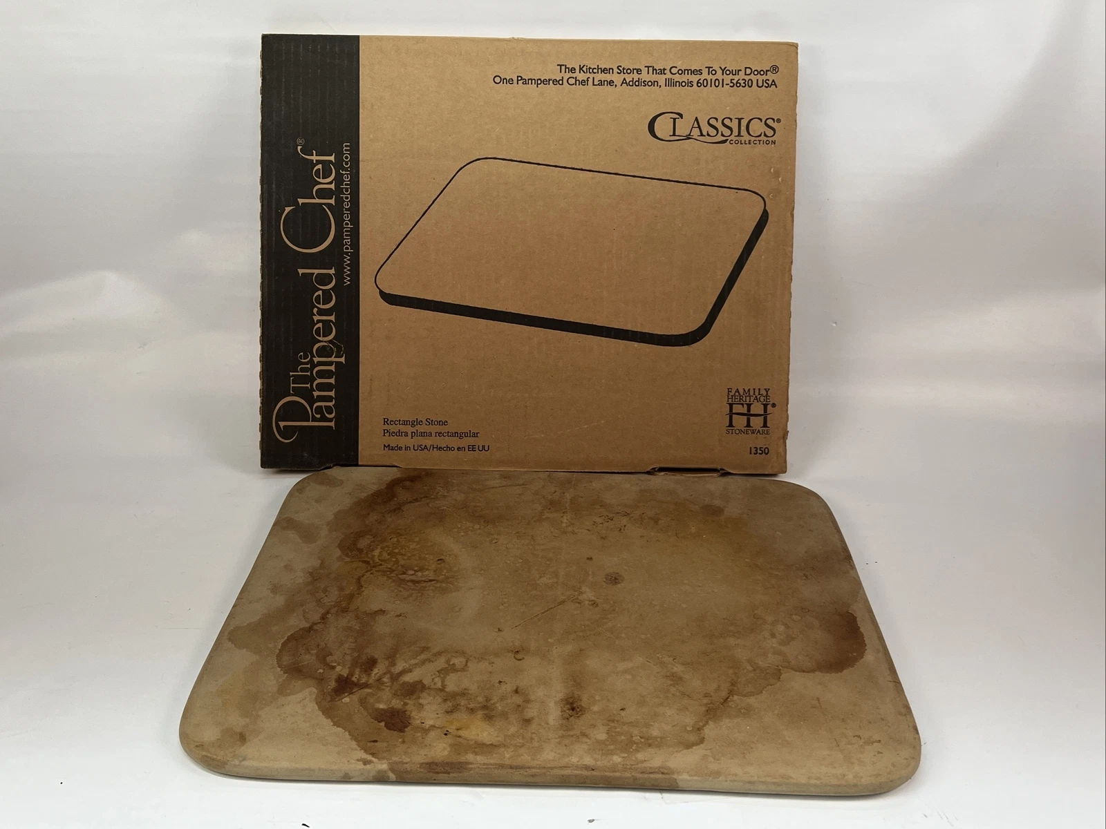 PAMPERED CHEF 1350 Family Heritage Flat Rectangular Baking Stone 12"x15"