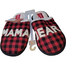 Women's S 5/6 Family Sleep Mama Bear Slippers Plaid Red/Black - Wondershop