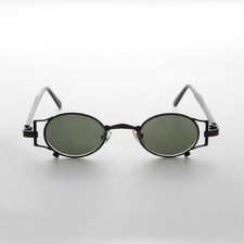 Gothic Oval Victorian Steampunk Sunglass Black / Green Lens - Ada