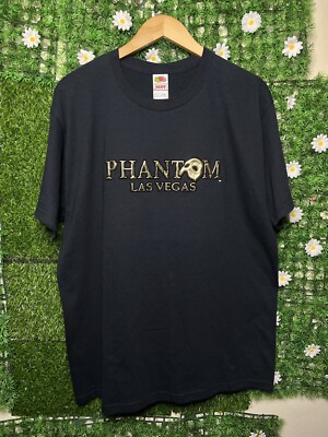 Vintage Y2K Phantom Of The Opera Las Vegas Gold Puff Print T-Shirt Large Black