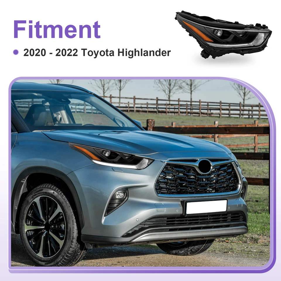 Passenger DRL Projector Headlight w/LED High/Low For 2020-2023 Toyota Highlander Foto 3 de 4