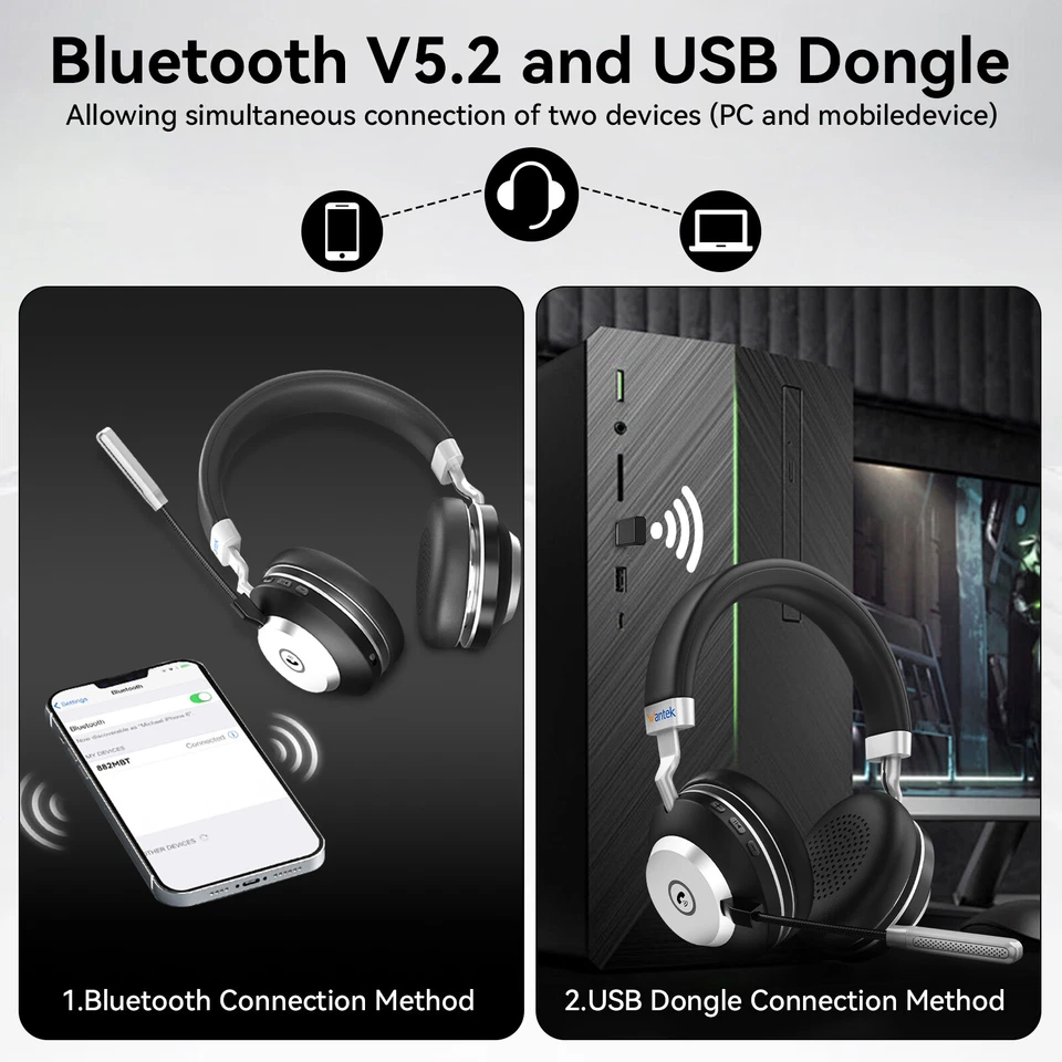 Auriculares Inalámbricos Micrófono USB Dongle Auriculares Bluetooth para PC/Celular Foto 3 de 4