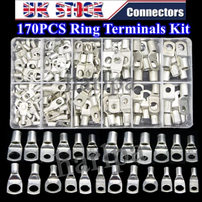 170x Copper Battery Cable End Eyelet Ring Lug Terminal Wire Connector Crimp Kit
