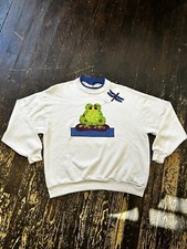 Vintage Frog Eating Dragonfly Sweatshirt Mens XL White Jerzees 90s Made in USA