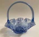 Vintage Fenton Blue Purplish Ruffled Crimped edge Basket with applied handle